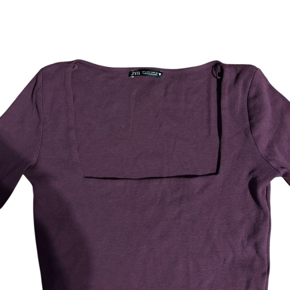 Zara Ribbed Square Neck Long Sleeve Top – Purple/Maroon – Women’s L - Picture 2 of 3